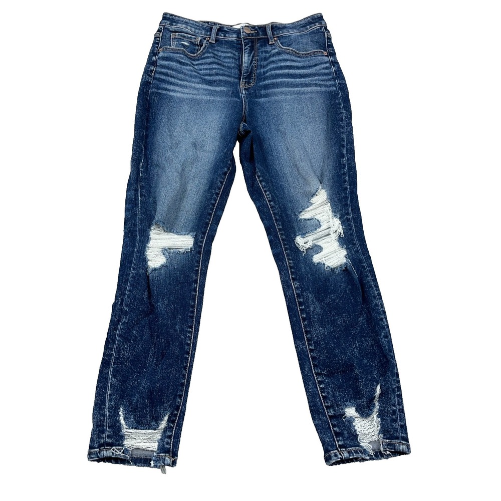 BKE Ellie Mom Jeans Women 30x28 High Rise Dark Wash Distressed Holes